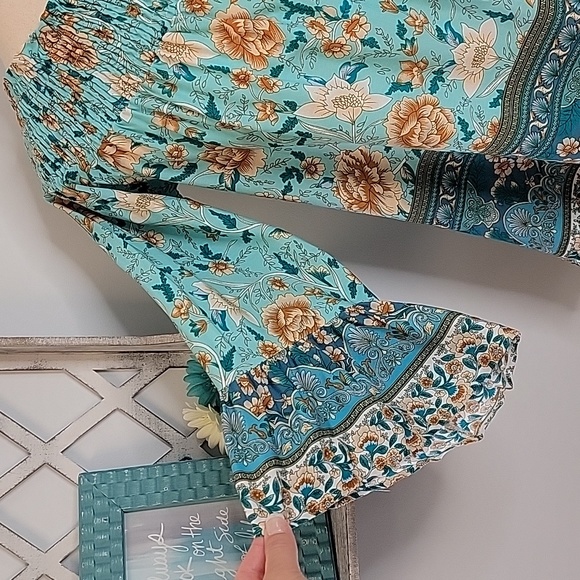 Boho floral off shoulder blouse Teal - Picture 6 of 7